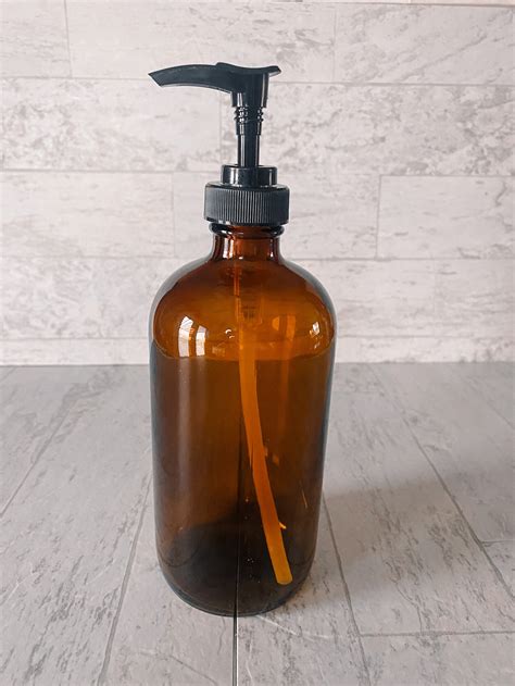 16 Oz Amber Glass Pump Bottle Farmhouse Kitchen Glass Pump Etsy