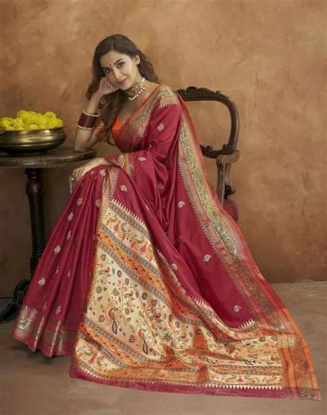 Buy Pheasant Womens Soft Pathani Silk Saree With Copper Zari Weaving And Rich Zari Weaving