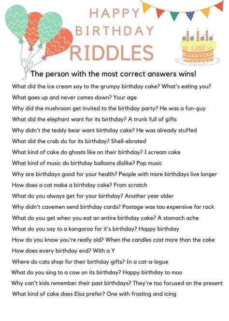 Birthday Riddle Game for Kids Printable Party Game Birthday Party ...