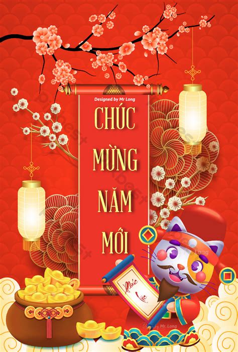 Happy New Year Vietnamese Lunar New Year Beautiful Cat Eps Free