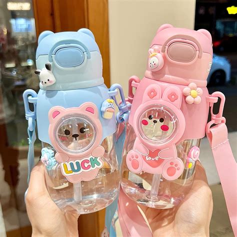 Jqwsve Botella De Agua Kawaii Lindas Botellas De Agua Con Popote Y