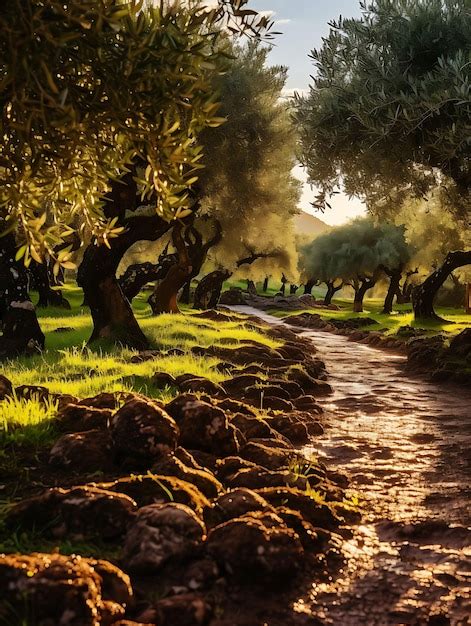 Premium Ai Image Photo Of Peaceful Olive Grove With Neat Rows Of