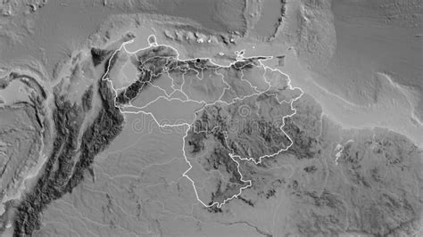 Forma De Venezuela Con Fronteras Regionales Escala De Grises Stock De