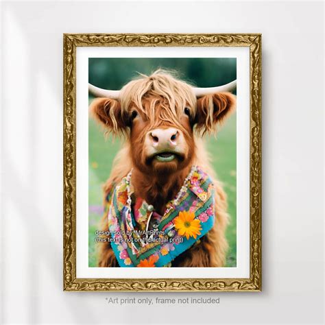 Highland Cow Hippy Hippie Sixties 1960s 1970s ART PRINT Poster Funny