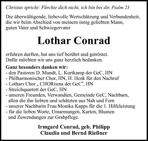 Traueranzeigen Von Lothar Conrad Trauerundgedenken De