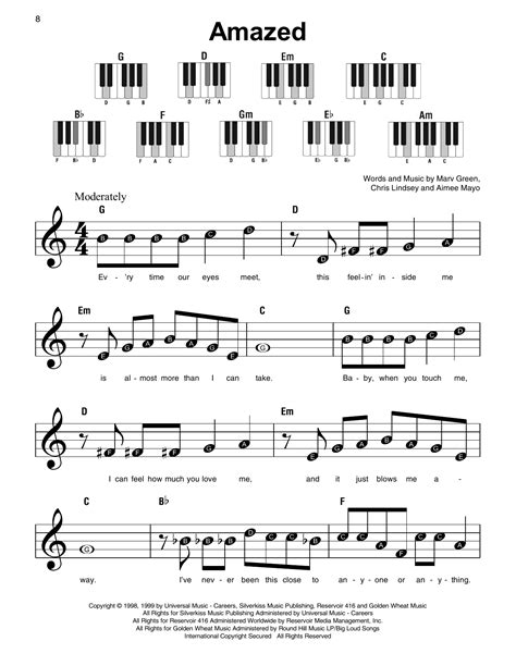 Amazed Super Easy Piano Print Sheet Music Now