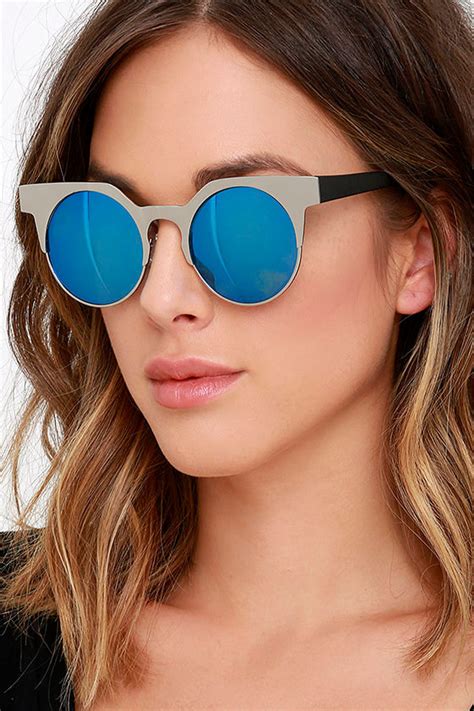 Silver Sunglasses Round Sunglasses Blue Mirrored Sunglasses 1400 Lulus