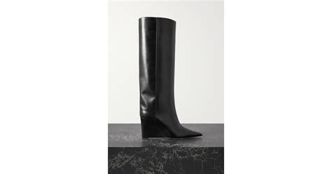 Jimmy Choo Blake 85 Logo Appliquéd Leather Wedge Knee Boots In Black