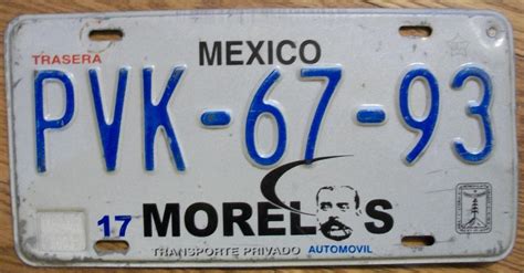 Single Mexico State Of Morelos License Plate 200104 Pvk 67 93