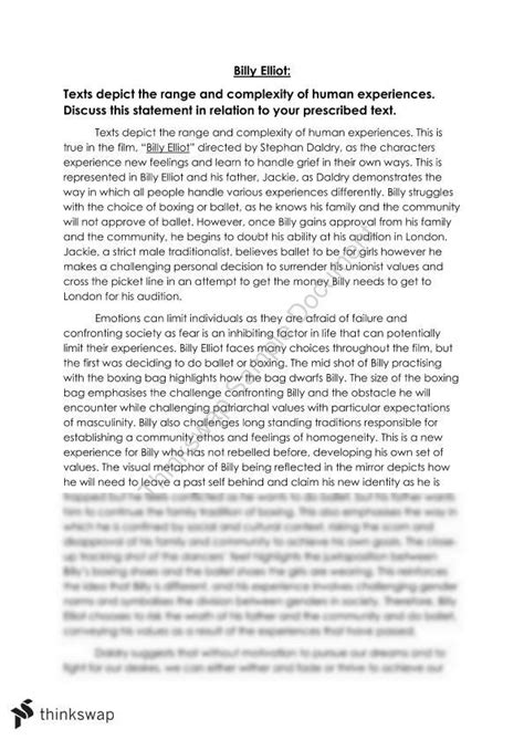 Billy Elliot Essay English Standard Year 12 Hsc Thinkswap