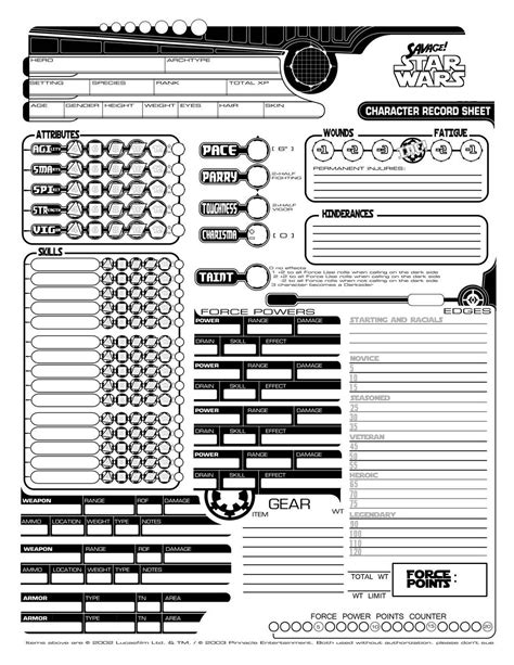 Star Wars Dnd 5E Character Sheet