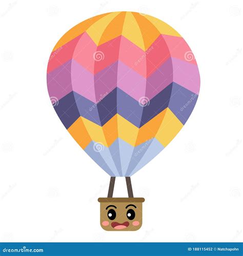 Hot Air Balloon Transportation Cartoon Character Side View Vector Illustration Stock Vector