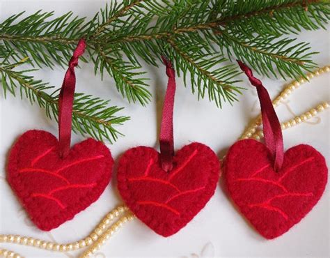 Valentines Day Red Heart Ornaments Felted Heart Ornaments Etsy