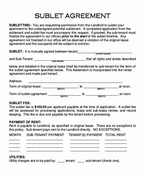 Subletting Lease Agreement Template | Stcharleschill Template