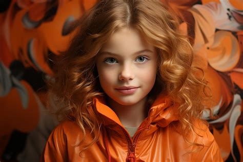 Portrait En Studio D Une Petite Fille Rousse Boucl E Sur Un Fond De