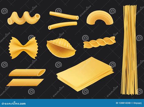 Italian Pasta Realistic Icon Traditional Food Spaghetti Macaroni Fusilli Cooking Yellow