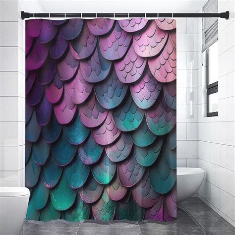 Mermaid Shower Curtain Scale Shower Curtain Purple Shower Curtain