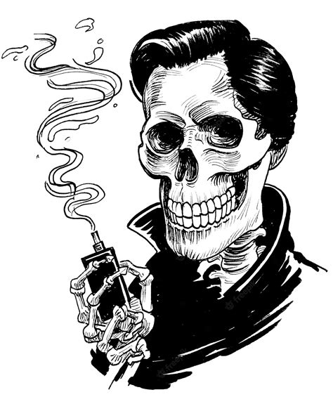 Premium Photo A Drawing Of A Skeleton Smoking A Cigarette