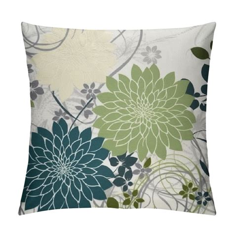 Comio Blue Green Dahlia Pillow Covers Spring Geometric Teal Floral Elegant Line Flower Pillow