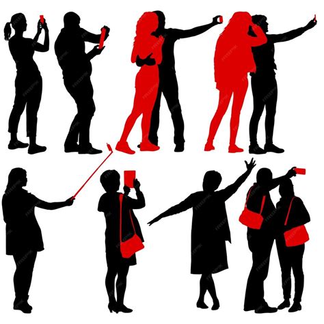 Premium Vector Set Silhouettes Man And Woman Taking Selfie With Smartphone On White Background