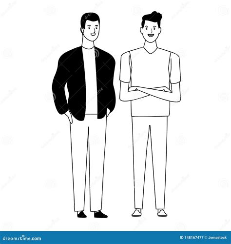 Personaje De Dibujos Animados Del Avatar De Los Hombres En Blanco Y