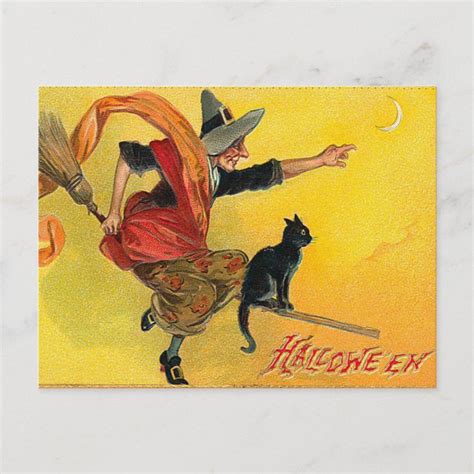 Vintage Halloween Witch Postcard | Zazzle