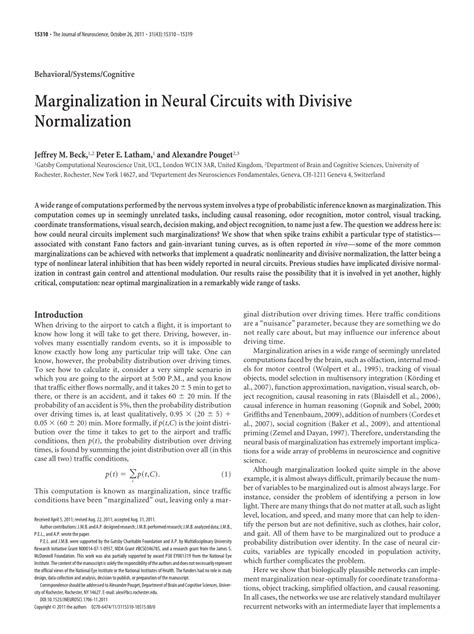 Pdf Marginalization In Neural Circuits With Divisive Normalization