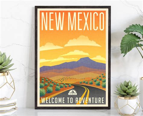 Retro Style Travel Poster, New Mexico Vintage Rustic Poster Print, Home ...