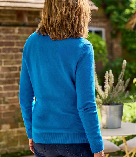 Celestial Blue Cashmere Merino V Neck Knitted Jumper Woolovers Au