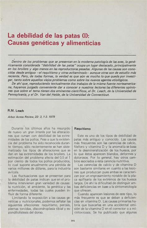 Pdf La Debilidad De Las Patas Causas Gen Ticas Y Debilidad De