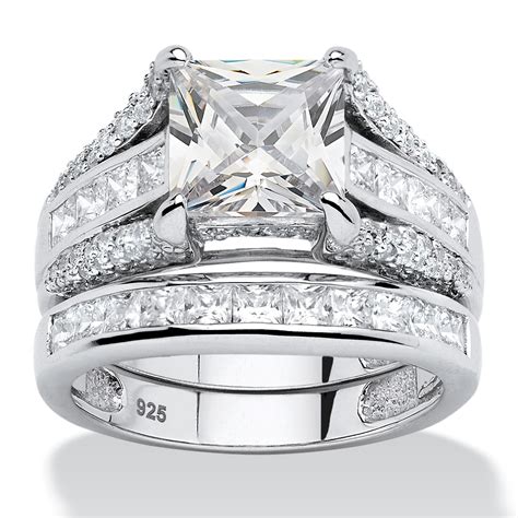 3 14 TCW Princess Cut Cubic Zirconia 2 Piece Bridal Ring Set In