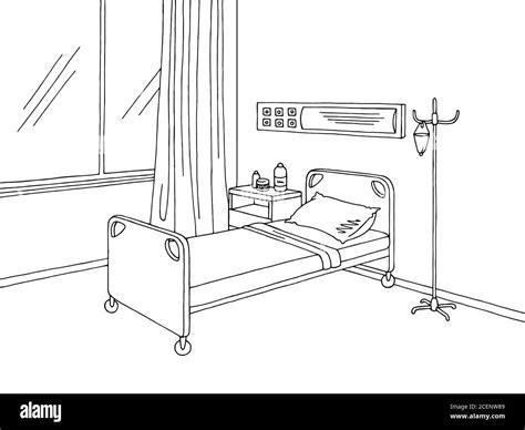 Hospital Ward Graphic Black White Interior Sketch Illustration Vector