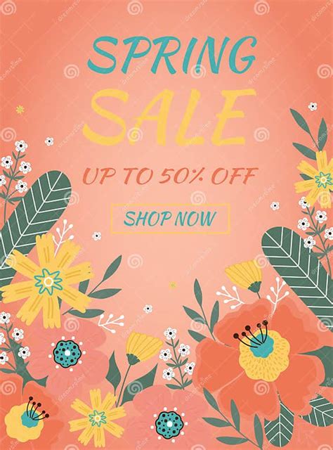 Hello Spring Sale Banner With Spring Flowers Leaves On Pink