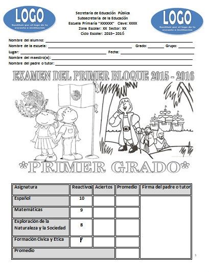 Examen Para El Primer Grado Del Primer Bloque Del Ciclo Escolar