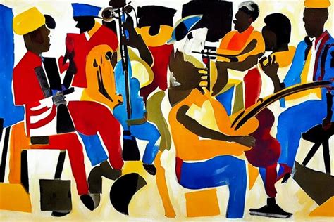 A Painting Of A Group Of Men Playing Instruments An Stable Diffusion