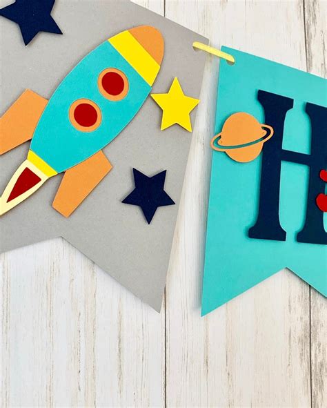 Rocket Banner Space Ship Party Decorations Spaceship Theme Etsy