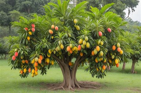 Árbol de mango con frutos en maduración Foto Premium