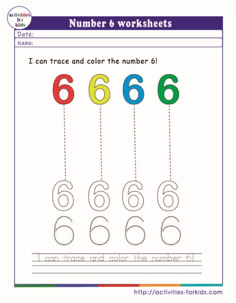 Number 6 worksheets free printable