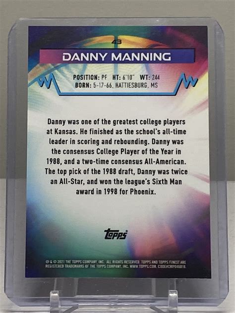 2021 Topps Finest Purple Refractor 43 Danny Manning 250 For Sale