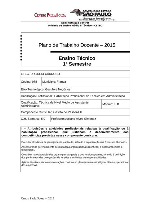 PDF Plano De Trabalho Docente 2015 Escolaindustrial