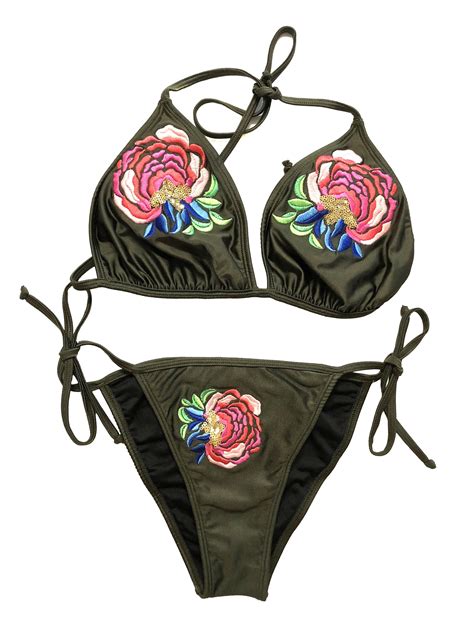 Guam Swimwear Green Army Flower Bikini Set Swimwear Hot Sex Picture