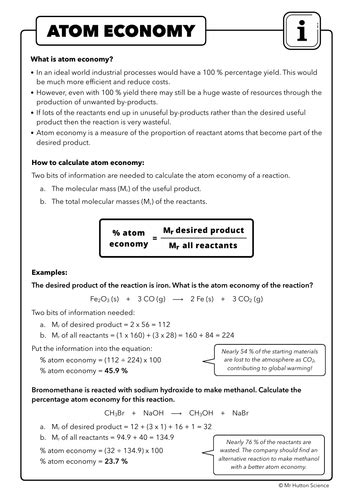 Percentage Yield And Atom Economy Gcse And A Level Teaching Resources