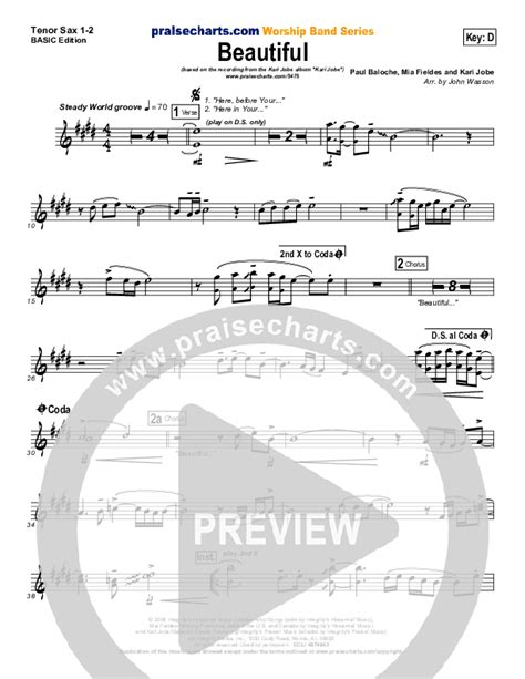 Beautiful Tenor Sax Sheet Music Pdf Kari Jobe Praisecharts