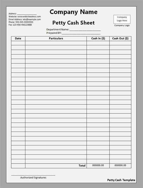 Free Printable Petty Cash Template