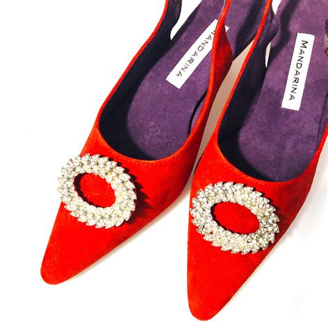 Red Suede Kitten Heel Slingbacks Mandarina