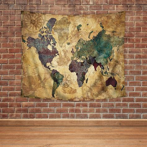 Imirell Tapiz Vintage De Mapa Del Mundo Pulgadas De Alto X