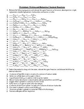 Worksheet Writing And Balancing Chemical Equations By Jays Stuff