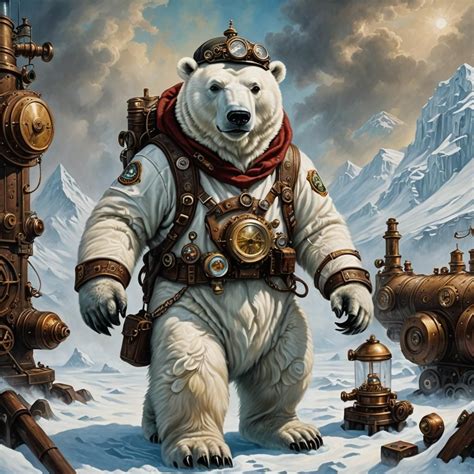 Vintage Steampunk Polar Bear Explorer Ai Generated Artwork