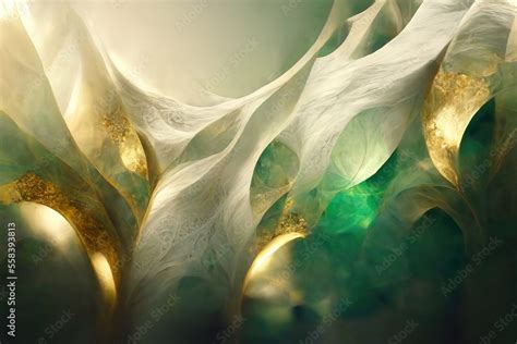 a digital painting of a white and gold tree with green leaves on the ...