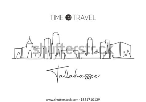 Single Continuous Line Drawing Tallahassee Skyline Stock Vector